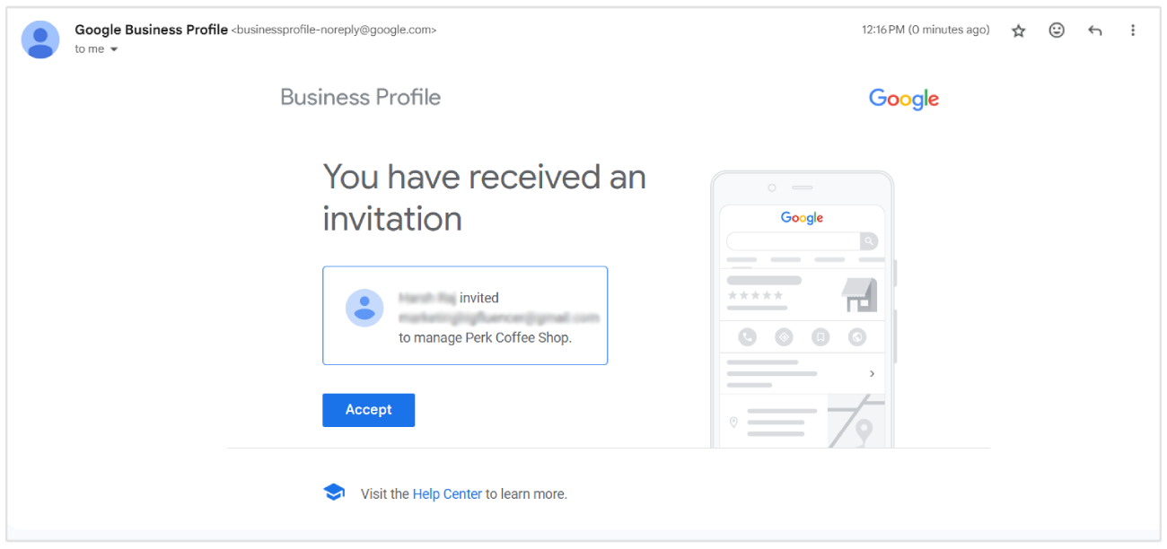 Google Business email invite